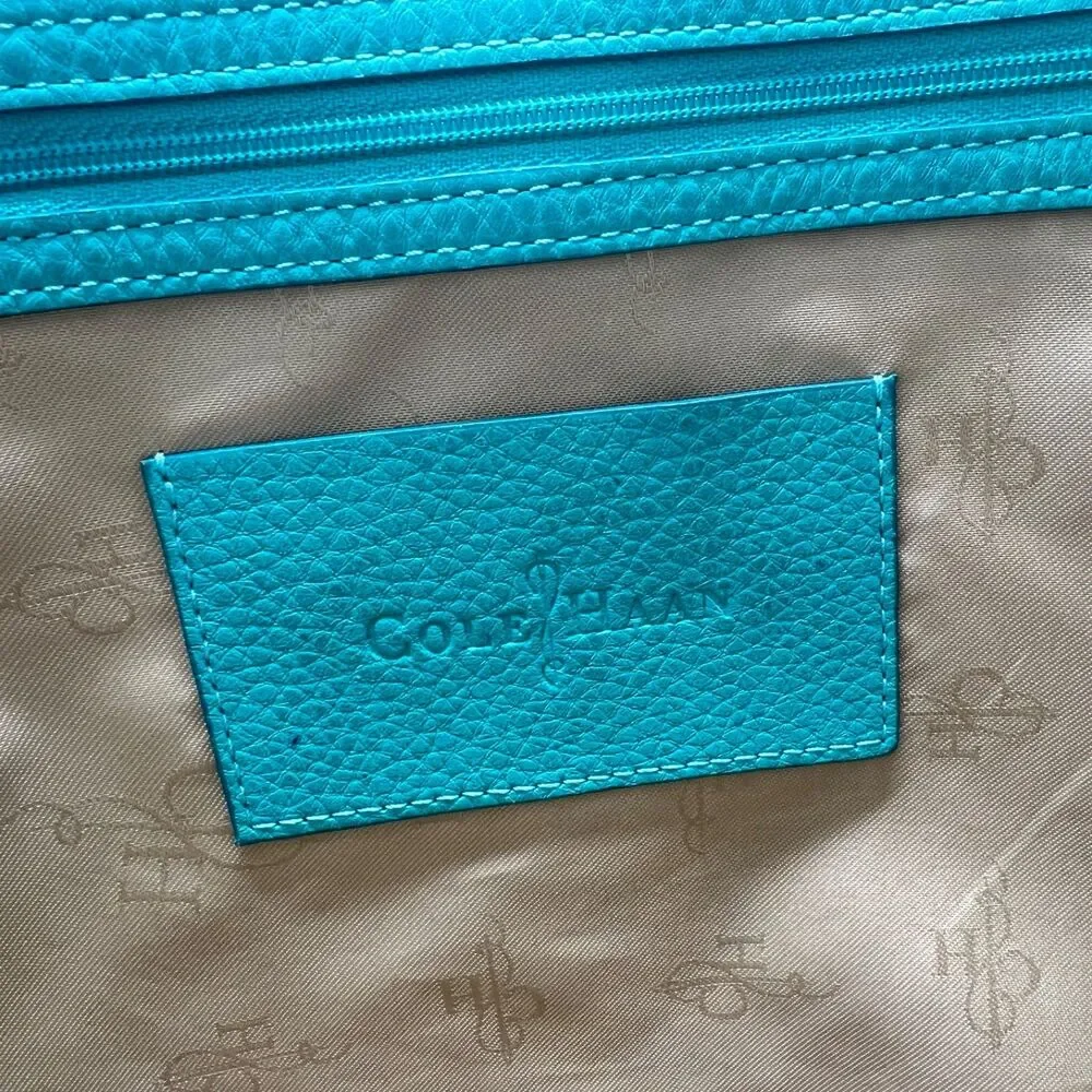 Cole Haan Pebbled Leather North South Large Tote Shoulder Bag Turquoise
